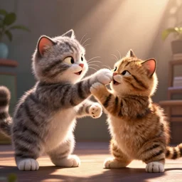 a cat slapping another cat, a punch hitting his face, pixar, unrealengine, cinematic, dynamic lighting