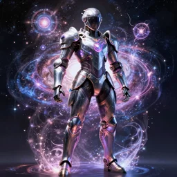 Full Armor set made of galaxies and sci fi parts conjuring cosmic energy, surrealism, smooth, intricate, elegant, galactic energy, power aura, neon glowing spells, digital render, artstation, concept art, high tech fantasy, sharp focus, photorealism, art by Jason Chan and Riot Studios and Blizzard Studios, Unreal engine 5