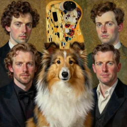 portrait of a sheltie, by alexander mcqueen, by roberto ferri, by tom bagshaw, by j. c. leyendecker and klimt, by austin osman spare, highly detailed oil painting, very intricate, cinematic lighting, award - winning, american romanticism, artstation, cgsociety, official art, octane