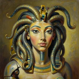 a beautiful painting cthulhu mythos robot queen of egypt medusa face, by salvador dali realistic oil painting