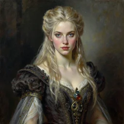 the portrait of emanuelle beart as amazon in intricate dress by roberto ferri, fantasy, witcher, very detailed oil painting, masterpiece, 8 k
