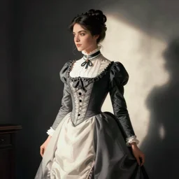 Woman in a victorian dress, dramatic light, high contrast, illustration by Paul Gustave Doré