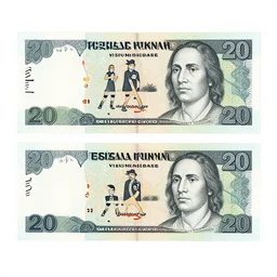 a design of a Selknam money bill of 20, engraving and decoration with aboriginal design and illustrations of Patagonian animals and vegetation by gustav dure , with well-defined edges and lines, clear figures, ink, sharp contrast