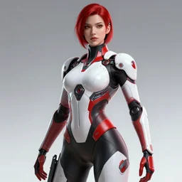 masterpiece concept art, a beautiful highly detailed futuristic lady, confident pose, by geof darrow, 8 k, intricate detail, cinematic lighting, red white and black colors