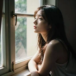 photography girl looking sitting next to window by rinko kawauchi