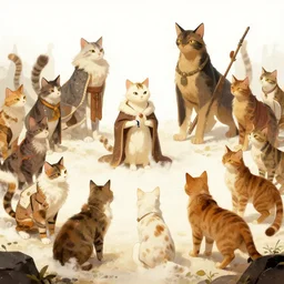 A beautiful illustration of a civilization of anthropomorphic Feline warriors by Ted Nasmith | Graphic Novel, Visual Novel, Colored Pencil, Comic Book:.3 | unreal engine:.5 | establishing shot