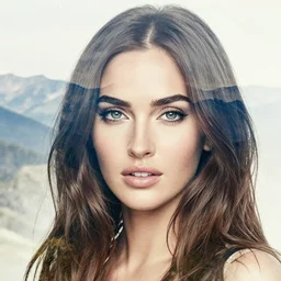 megan fox face faded in beautiful mountains, double exposure effect, medium sized tattoo sketch, amazing detail, trending on pinterest, in the style of brandon kidwell