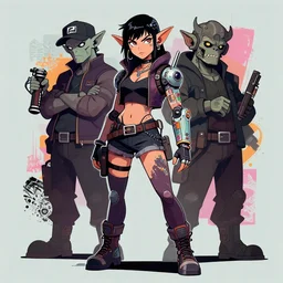 a vectorgraphic celshaded fullbody portrait shot of an attractive female troll hacker with mechanic implants by jeral tidwell feat dracko velasco and beastwreck. inspired by paul lewin and clogtwo. vintag lowbrow. shadowrun cartoon. graffity style reminds to chris dyer and cantwo kopak. overpainted and stylized by subjekt zero.