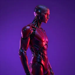 male cyborg body profile cyberpunk neon metal glow red purple black science fiction hd 8 k by caravaggio