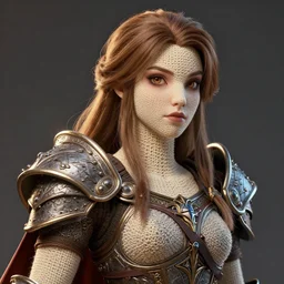 A poppet paladin,  trending on artstation, highly detailed, 8k, beautiful, dynamic lighting, detailed face, ornate armor, crochet skin