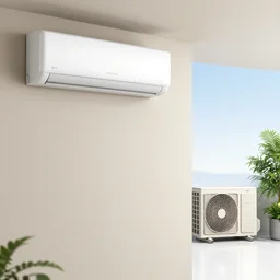 seen a profile wall with an air conditioner in the room and an air conditioner on the terrace