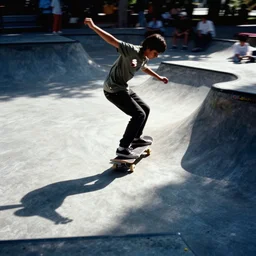 skate boarders scene colour photo by weegee, vibrant colours, motion blur