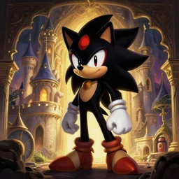 “ shadow the hedgehog at peach ’ s castle fron mario, d & d, fantasy, intricate, cinematic lighting, highly detailed, digital painting, artstation, concept art, smooth, sharp focus, illustration, art by artgerm and greg rutkowski and alphonse mucha ”