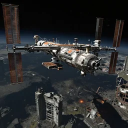the international space station in ruins post - nuclear war in fallout 4, in game screenshot