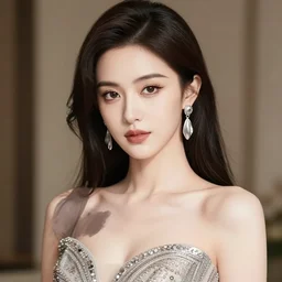 beautiful woman with silver earrings, wearing an elegant dress, in the style of greg rutkowski, anime artstyle, intricate, sharp colors