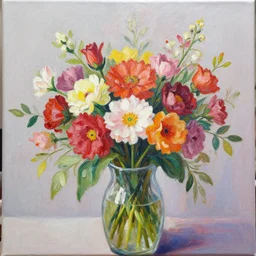 an acrylic painting of a flowers bouquet