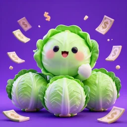 high quality 3 d render very cute cabbages! money dollar party explosion, highly detailed, unreal engine cinematic smooth, moody purple glow light, low angle, uhd 8 k, sharp focus