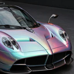 close - up of an iridescent rainbow pagani huayra on fire after a big crash, 8 k, highly detailed, realistic, award winning, look at all that detail!