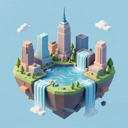 new york surrounded by waterfalls on a floating island in the sky, low poly art, isometric art, 3d render, ray tracing, high detail, artstation, concept art, behance, smooth, sharp focus, ethereal lighting, unreal engine 5