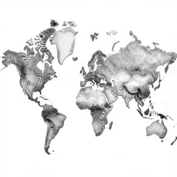 black and white map of the world, highly detailed
