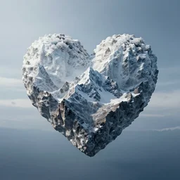 floating mountain in the shape of a human heart