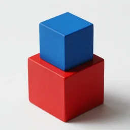 a blue cube on a red cube