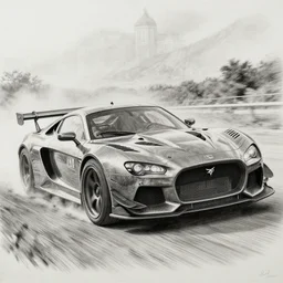 highly detailed graphite drawing of a fury road car