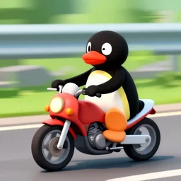 pinguim riding a motorcycle