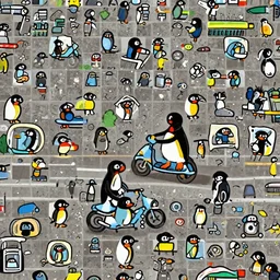 pinguim riding a motorcycle