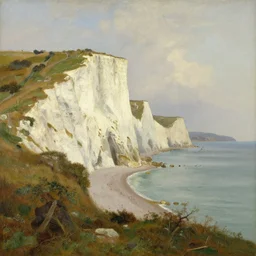 cliffs of dover, uk in the style of hudson river school of art, oil on canvas, no frame