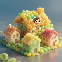 houses made in the shape of jelly beans, digital art by studio ghibli and artgerm trending on artstation rendered in unreal engine 4 k hq