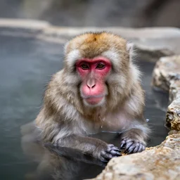a Japanese macaque in a hot spring