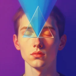 a post - minimalism portrait of a magical triangle glass forehead, extremely long forehead being sucked into single point in infinity, vibrant color scheme, highly detailed, in the style of romanticism, cinematic, artstation, moebius, greg rutkowski