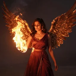 photo still of winged avan jogia enchanting a fire spell, 8 k, studio lighting bright ambient lighting key light, 8 5 mm f 1. 8