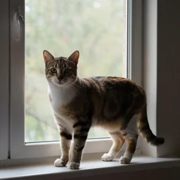 cat standing on the window photographed