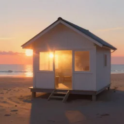 beach house at sunset, highly detailed, lens flare, bloom, fantasy, digital painting, concept art, matte, art by ruan jia and wlop and greg rutkowski, masterpiece