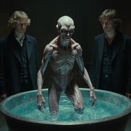 strange creature in a vat, water caustics, film still from the movie directed by denis villeneuve and david cronenberg with art direction by h. r. giger and tim hildebrandt