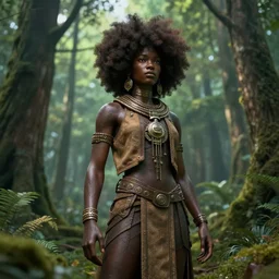 hyper realistic 3 d render of a afro future sci - fi ancient black god on the middle of a forest
