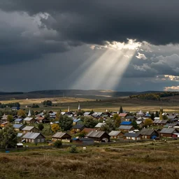 matte painting of russian small town in the steppes