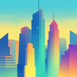 geometric art of a city, gradients, patterned, colorful, vector graphics