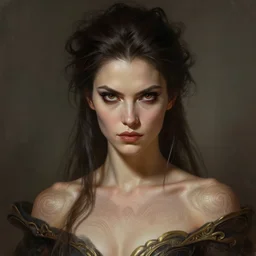 photorealistic portrait of a young butch woman, handsome, female, masculine, upper body, fantasy, fierce, sharp features, intricate, elegant, highly detailed, digital painting, artstation, concept art, matte, sharp focus, illustration, art by artgerm and greg rutkowski and alphonse mucha
