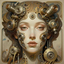 symmetry!! lupe fuentes, machine parts embedded into face, intricate, elegant, highly detailed, digital painting, artstation, concept art, smooth, sharp focus, illustration, art by artgerm and greg rutkowski and alphonse mucha, 8 k