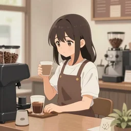 a lofi aesthetic anime about a girl who works in a coffee shop, anime key visual