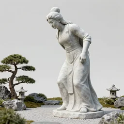 titanic ancient god statue bending over a pagan japanese garden by beksinski
