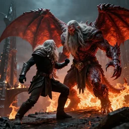 movie still, balrog fighting gandalf at the bridge of khazad - dum, style of h. r. giger, fiery, dark, realistic movie still, cinematic, cgi,
