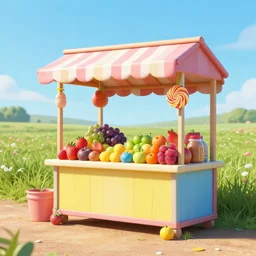 colorful ( pop rock candy ), fruit stand on the side of a serene country dirt road, dramatic color, hdr, partly cloudy, 8 k, 4 k, trending on artstation cgsociety, octane ue 5