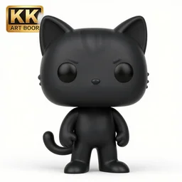 full body 3d render of a bored black cat funko pop, Chibi, studio lighting, white background, blender, trending on artstation, 8k, highly detailed