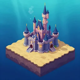 underwater ariel's castle isometric 2. 5 d game level, myvmk, with detailed sand, clean, lanterns, disney, toon shader, arnold render, artgerm, artstation by miha rinne