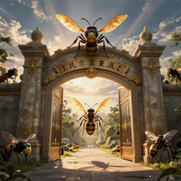 The gate to the eternal kingdom of wasps, fantasy, digital art, HD, detailed.
