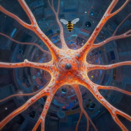 an incredible digital art painting of synapse firing, beeple and jean giraud, abstract conceptual, metaphysical, cinema 4 d, octane render, cyberpunk theme